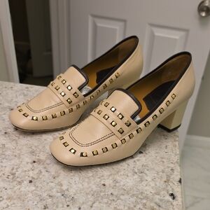 Tory Burch Cream Studded Block Heel Loafers